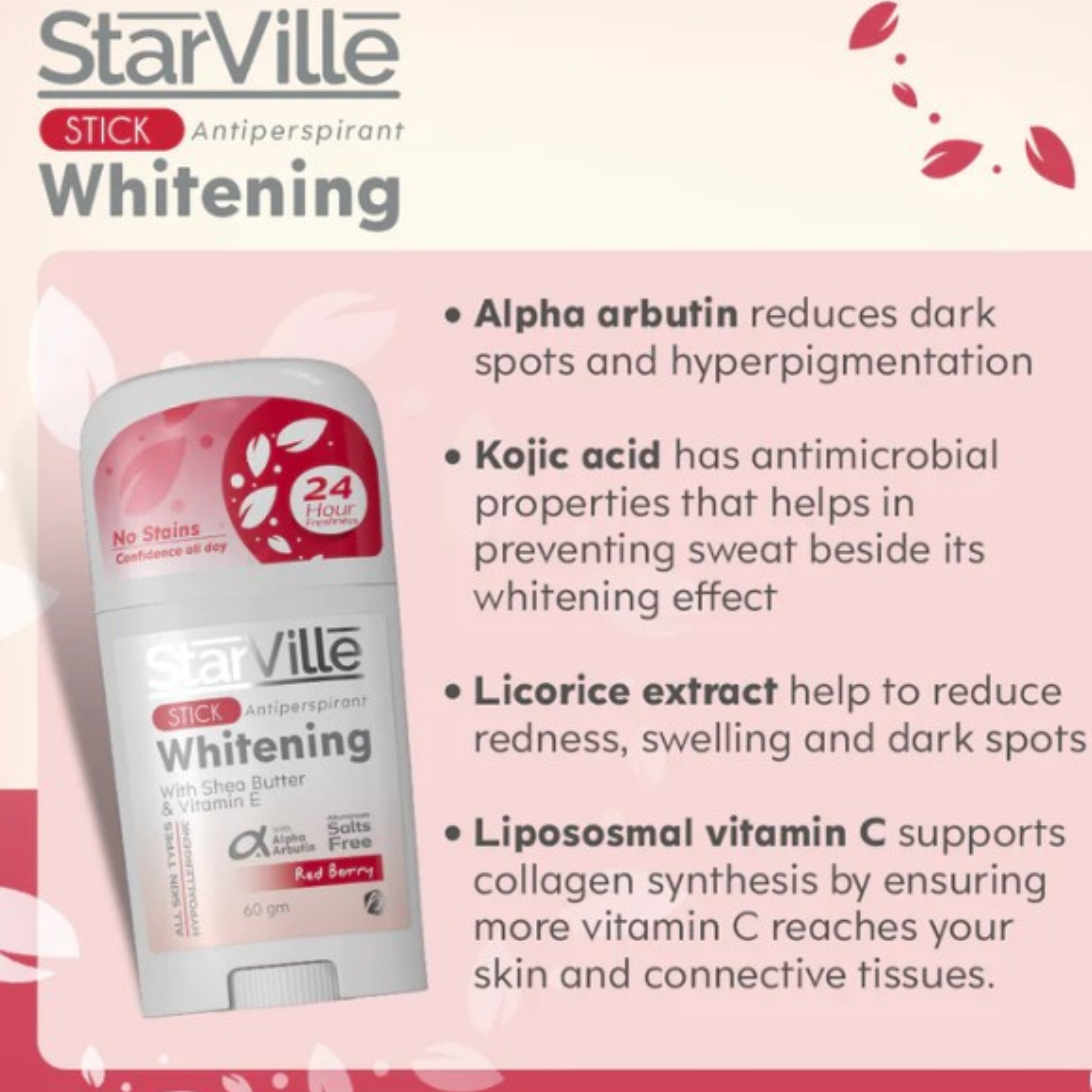 Starville Stick Whitening With Shea Butter & Vitamin E Red Berry 60gm