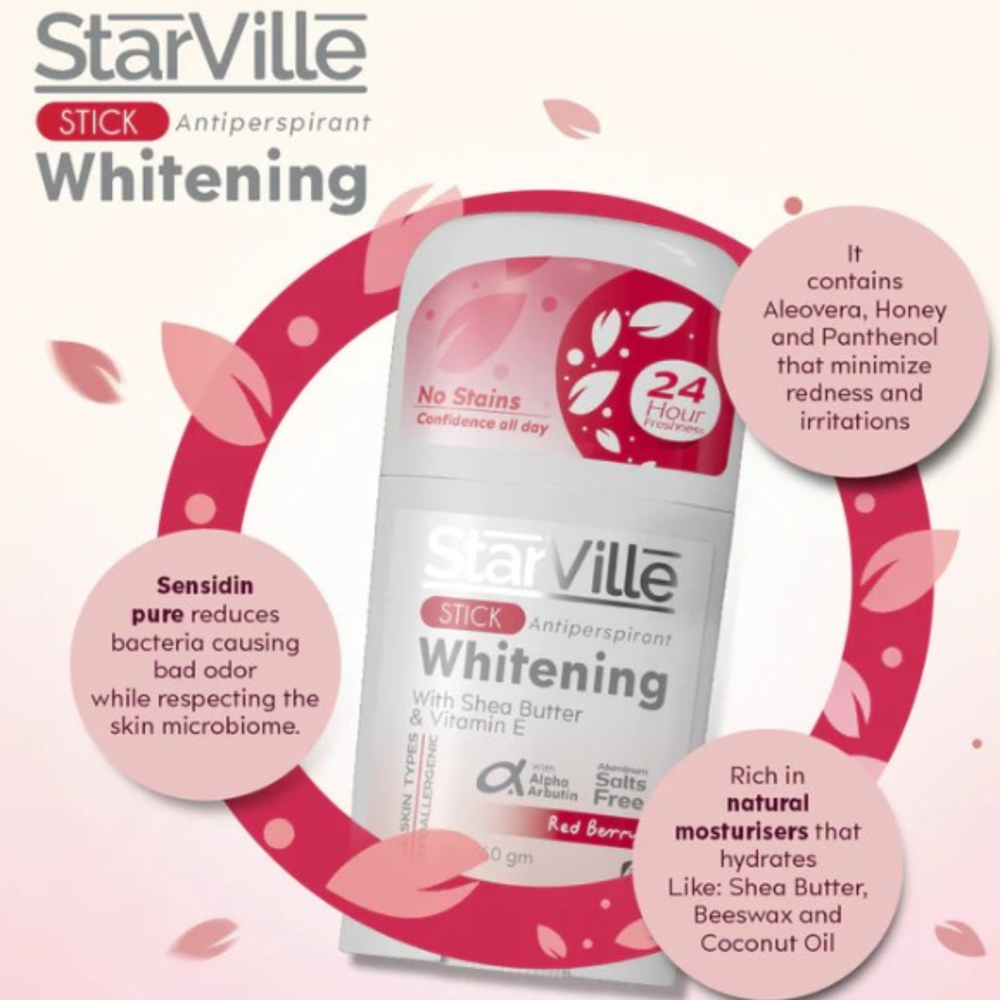 Starville Stick Whitening With Shea Butter & Vitamin E Red Berry 60gm